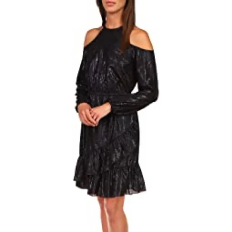 Michael Kors Black Snakeskin Embossed Dress, Cold Shoulder Halter High-end unclassified dresses