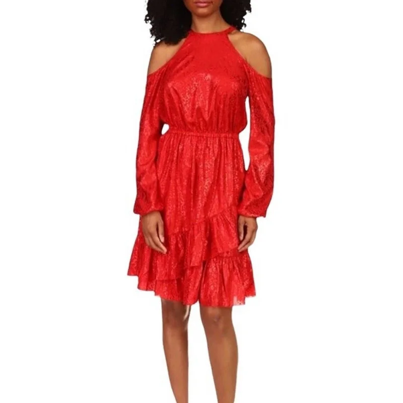 Michael Kors Rich Red Snakeskin Dress w/ Cold Shoulder Cutouts & Ruffle Accent!! Lightweight unclassified dresses