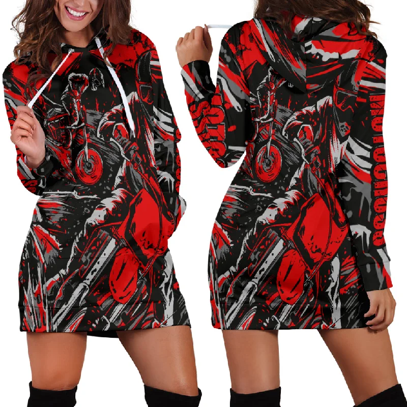 Motocross Hoodie Dress Red Embroidered unclassified dresses