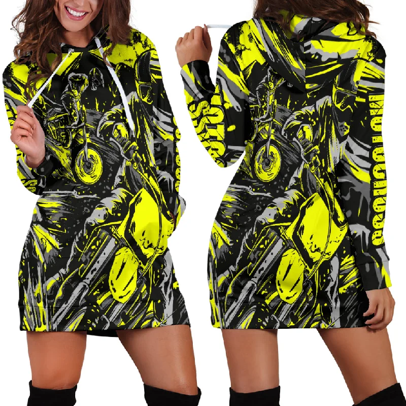 Motocross Hoodie Dress Yellow Sequin unclassified dresses