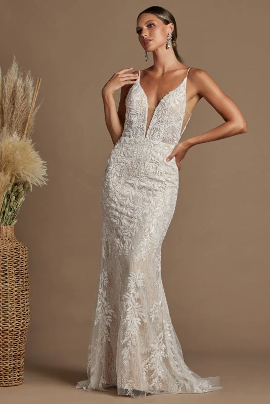 Nox Anabel Bridal: Enchanting Gown with Intricate Details and Elegant V-Neckline Long unclassified dresses