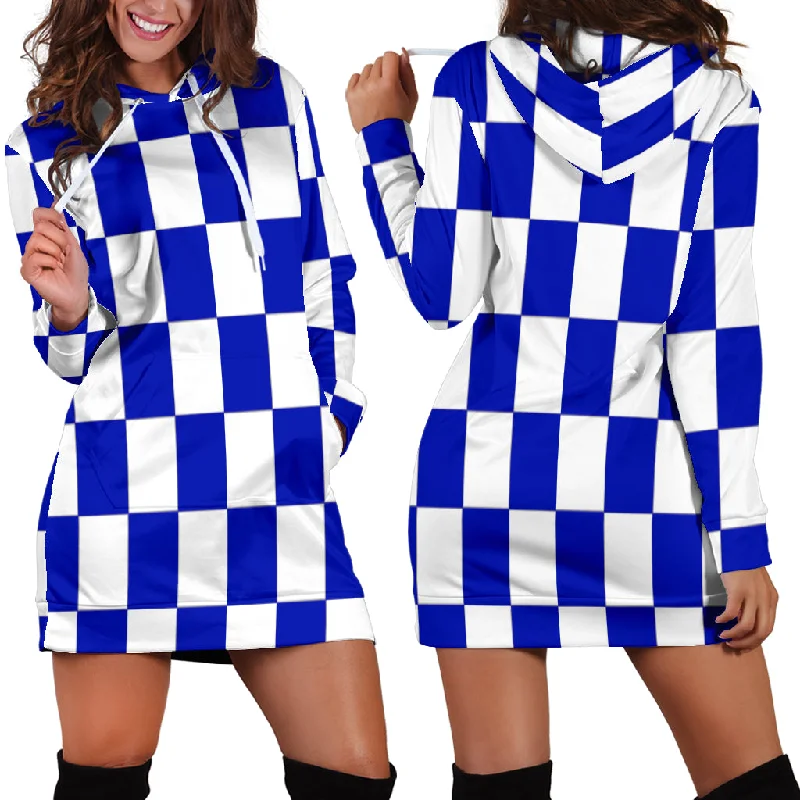 Racing Checkered Flag Hoodie Dress Blue Open-back unclassified dresses