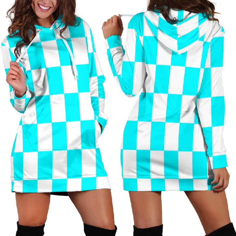 Racing Checkered Flag Hoodie Dress Carolina Blue Off-shoulder unclassified dresses