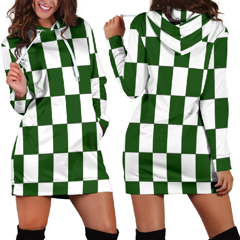 Racing Checkered Flag Hoodie Dress Green Smocked unclassified dresses