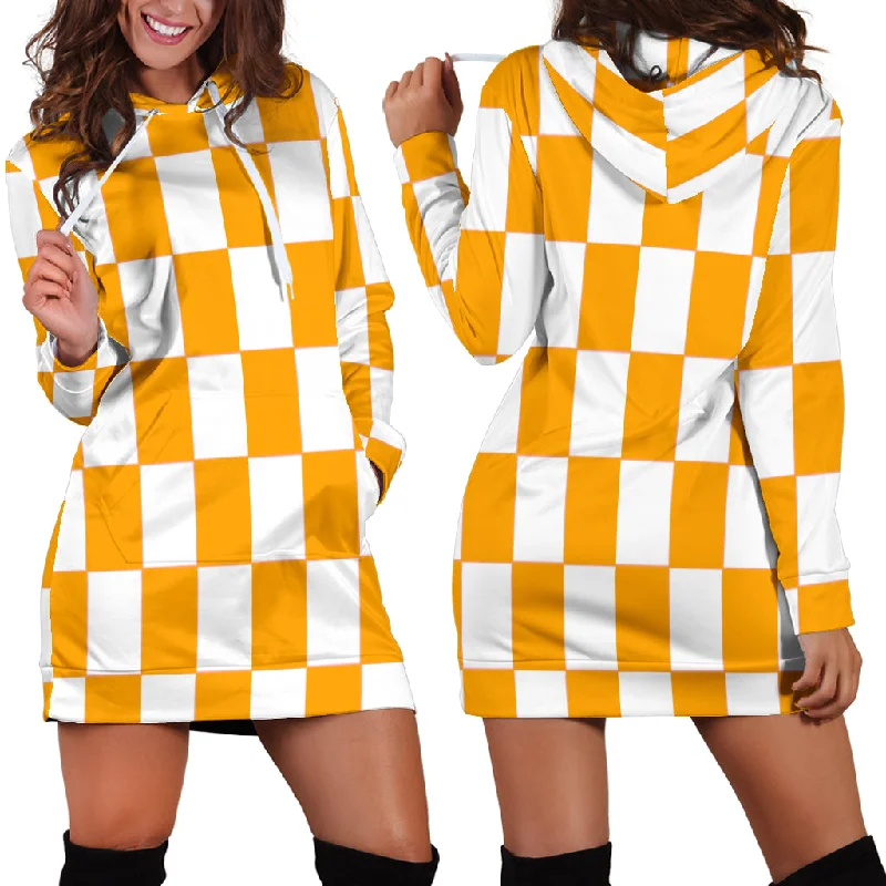 Racing Checkered Flag Hoodie Dress Orange Tiered unclassified dresses