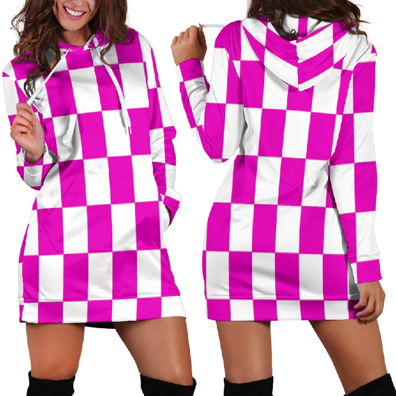 Racing Checkered Flag Hoodie Dress Pink Long unclassified dresses