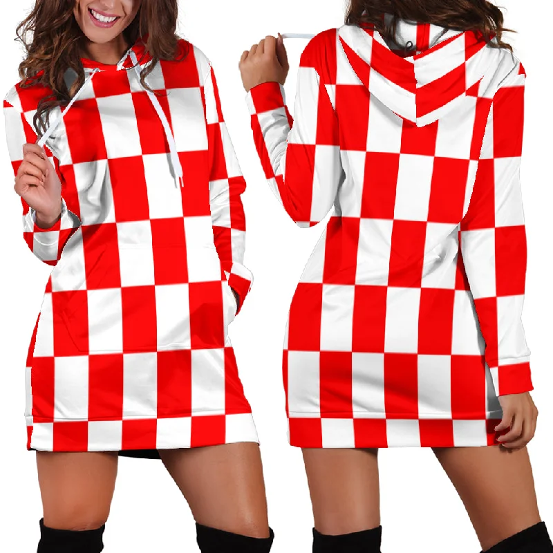 Racing Checkered Flag Hoodie Dress Red Chic unclassified dresses