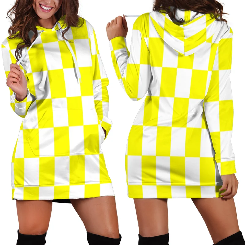 Racing Checkered Flag Hoodie Dress Yellow Women's unclassified dresses