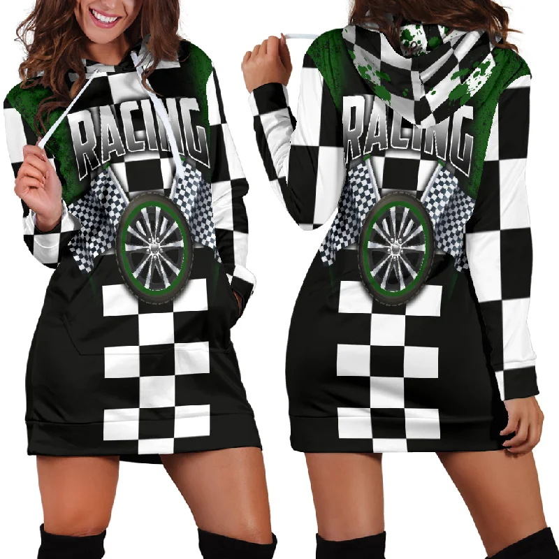 Racing Hoodie Dress Green Summer unclassified dresses