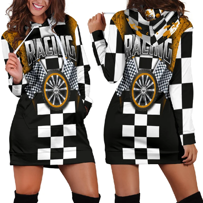 Racing Hoodie Dress Orange Breathable unclassified dresses