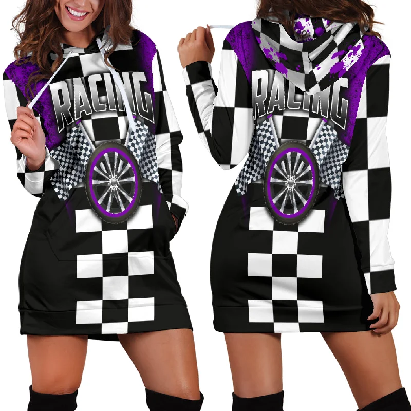 Racing Hoodie Dress Purple Chiffon unclassified dresses