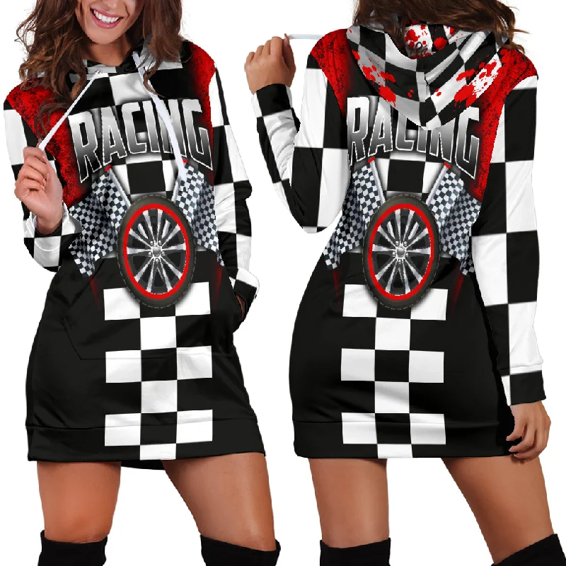 Racing Hoodie Dress Red Lace unclassified dresses