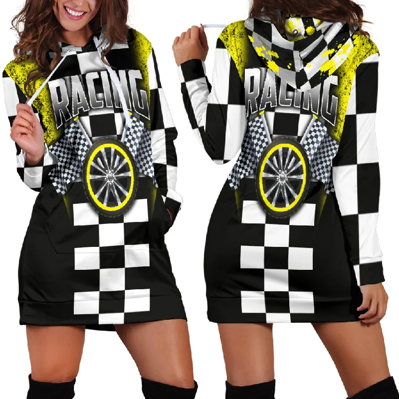 Racing Hoodie Dress Yellow Dark color unclassified dresses