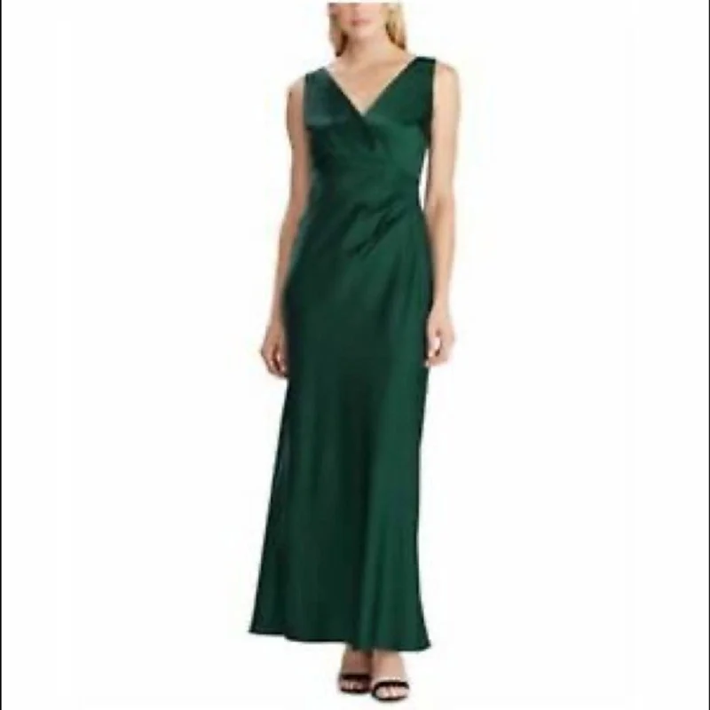 Ralph Lauren Concetta Gown, Deep Emerald Green Satin w/ Rouched Waist Formal unclassified dresses