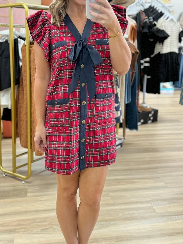 Red Plaid Button Up Dress Designer unclassified dresses