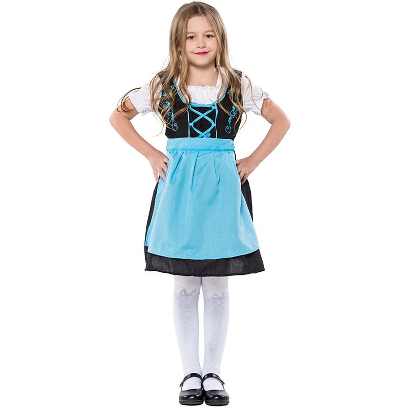 S-XL Deluxe Children German Oktoberfest Dirndl Beer Kids Girls Costume Carnival October Festival Beer Maid Dress&Apron One-shoulder unclassified dresses