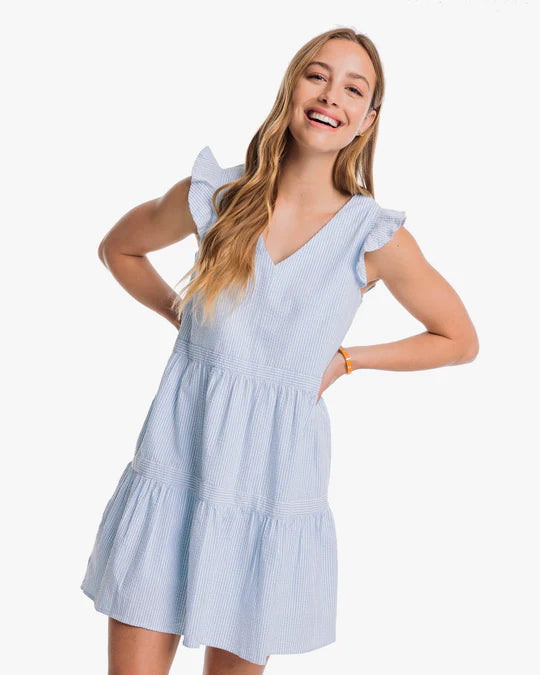 Southern Tide Evelyn Seersucker Tiered Dress - Sky Blue Mesh unclassified dresses