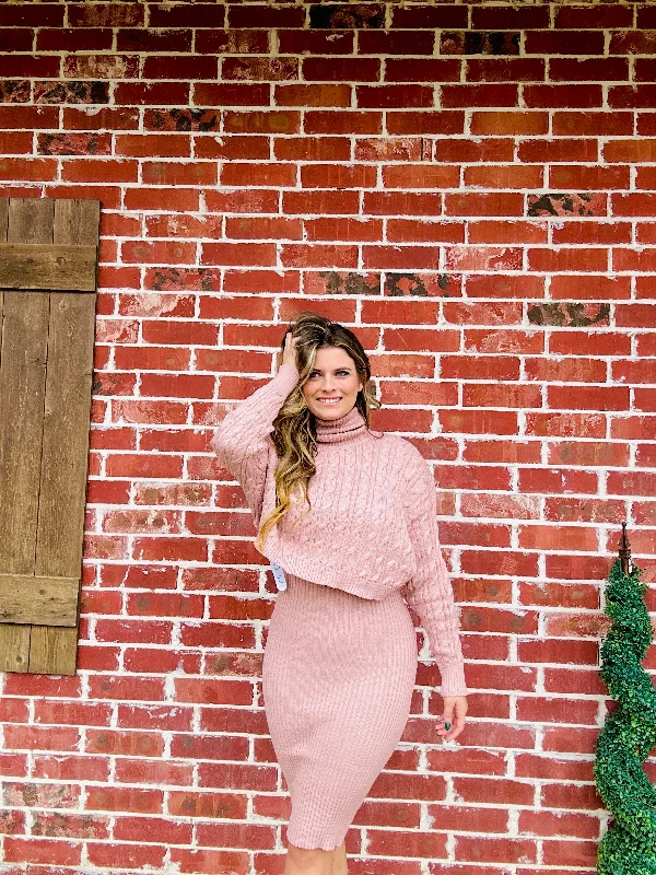 Trendy Turtleneck & Dress Set - Dusty Blush Earthy tone unclassified dresses