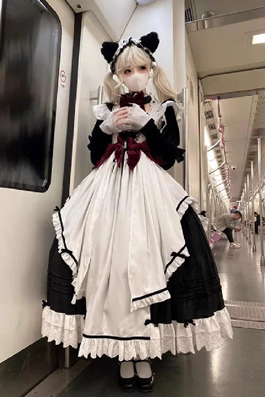 White/Black Apron Maid Ruffle Gothic Princess Lolita Jsk Dress Set Vacation unclassified dresses