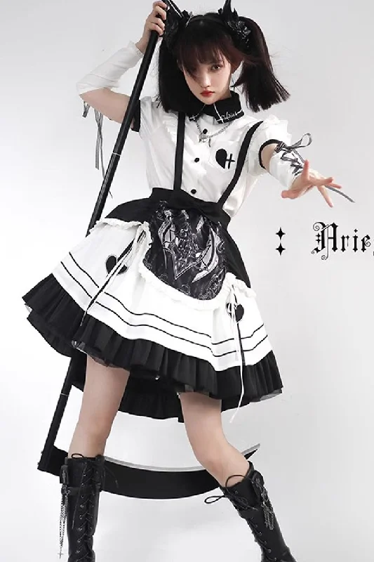 White/Black Ruffle British Style Maid Gothic Lolita Strap Dress Trendy new unclassified dresses