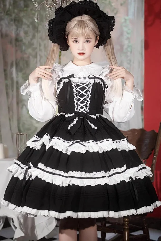 White/Black Sleeveless Multi-layer Bowknot Gothic Lolita Jsk Dress Bodycon unclassified dresses