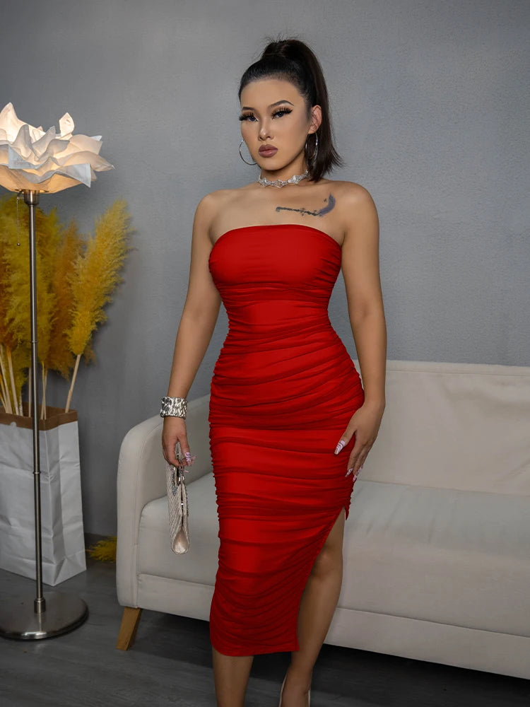 Strapless Sexy Slit Tube Dress Lounge unclassified dresses