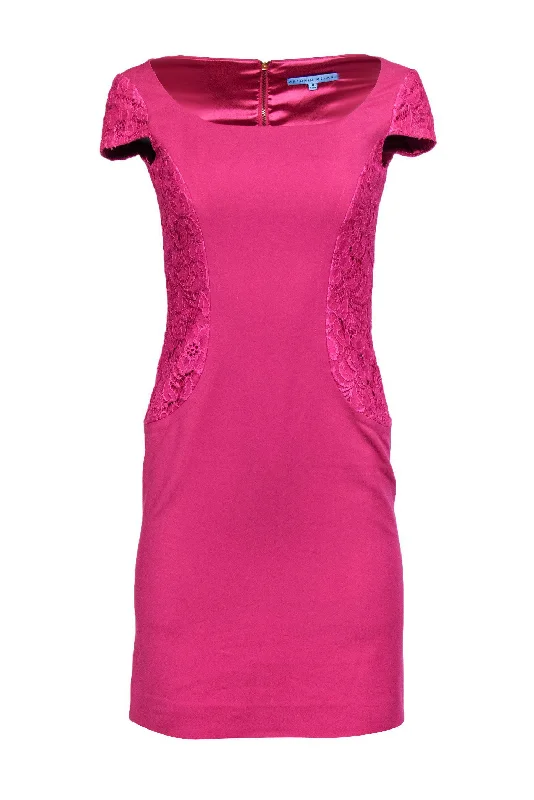 Antonio Melani - Hot Pink Sheath Dress w/ Lace Paneling Sz 0 Lace Gown Glam