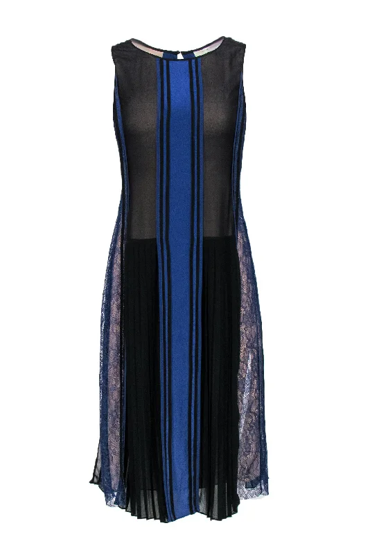 BCBG Max Azria - Blue & Black Lace Trimmed Stripe Tank Dress Sz XXS Lace Dress Perfect