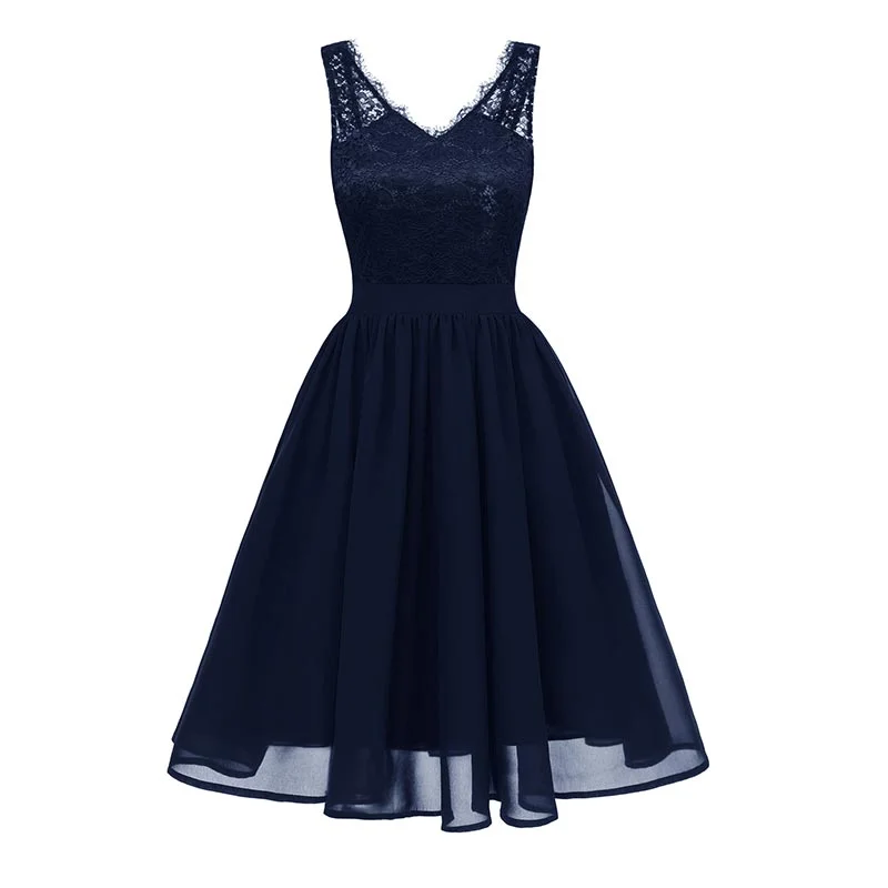Lace Upper Backless Sleeveless Skater Dress #Lace #Blue #Sleeveless #Zipper Lace Dress Shine