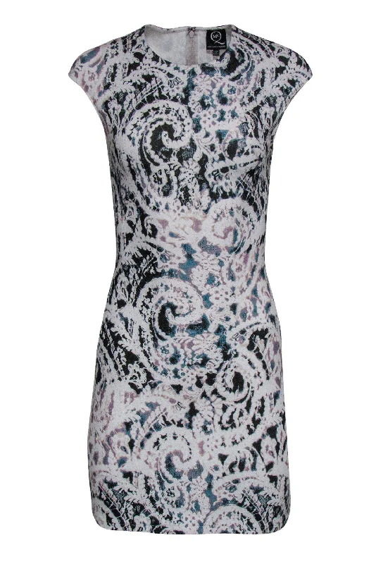 Alexander McQueen - White Lace Printed Sheath Dress Sz M Lace Evening Gown