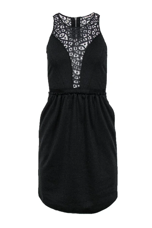 Rebecca Taylor - Black Sleeveless Fit & Flare Dress w/ Lace Paneling Sz 0 Bohemian Lace Dress