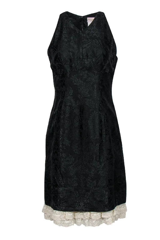 Tracy Reese - Black Brocade Sleeveless A-Line Dress w/ Lace Trim Sz 8 Lace Dress Lace