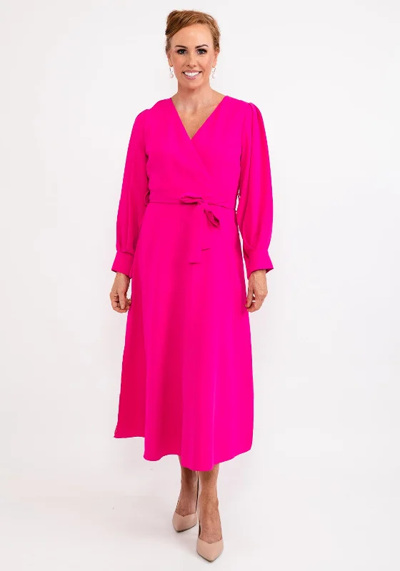 Ella Boo Cut Out Sleeve Maxi Dress, Hot Pink Fitted Maxi Skirt