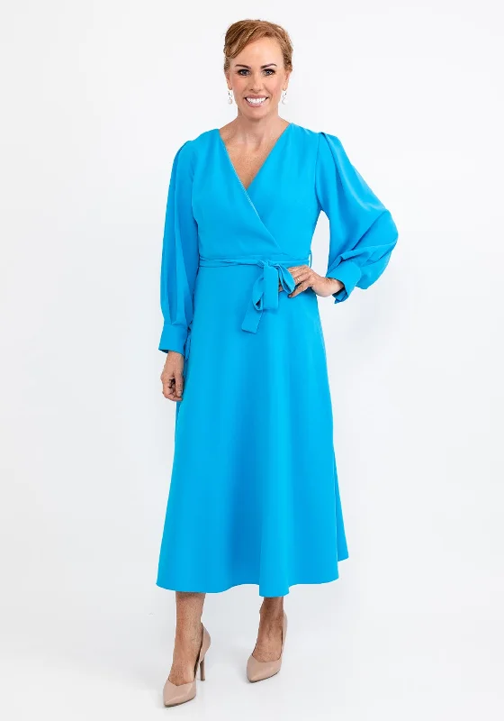 Ella Boo Cut Out Sleeve Maxi Dress, Ocean Blue Tulle Layered Maxi