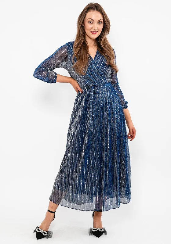 Seventy1 Metallic Line Shimmer Maxi Dress, Blue Maxi Skirt Trend