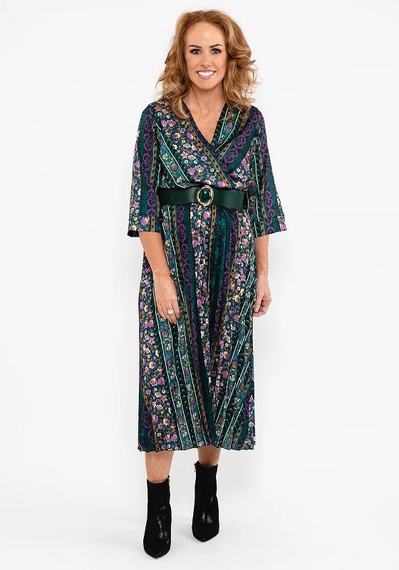 Seventy1 Multi Print Pleated Maxi Dress, Green Multi Colorful Maxi Skirt