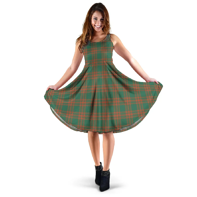 Menzies Green Ancient Tartan Sleeveless Midi Womens Dress Printed Midi Skirt