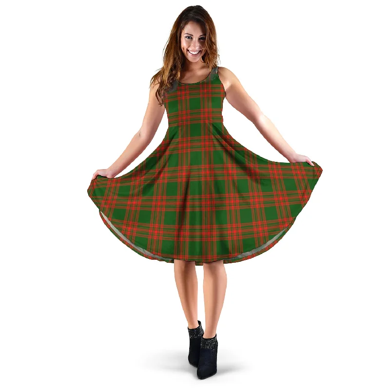 Menzies Green Modern Tartan Sleeveless Midi Womens Dress Midi Skirt Party